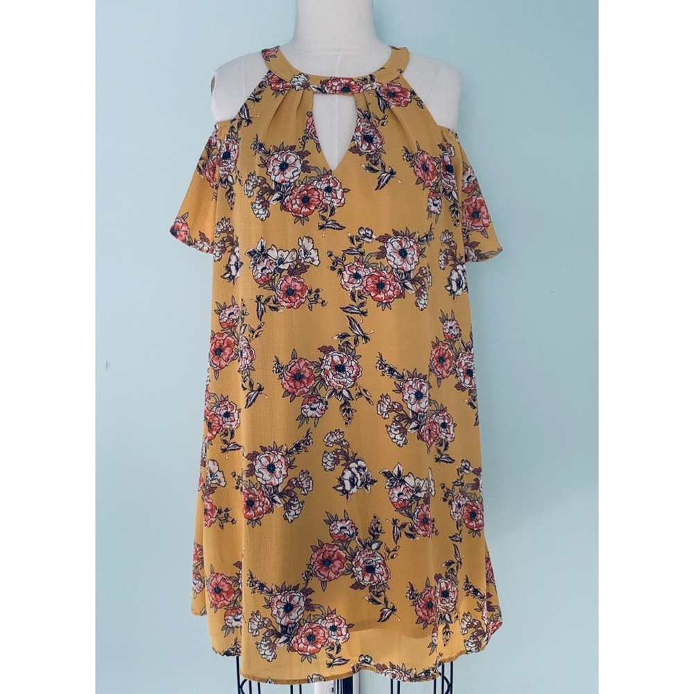 Lily Rose Cold Shoulder Yellow Floral Dress L